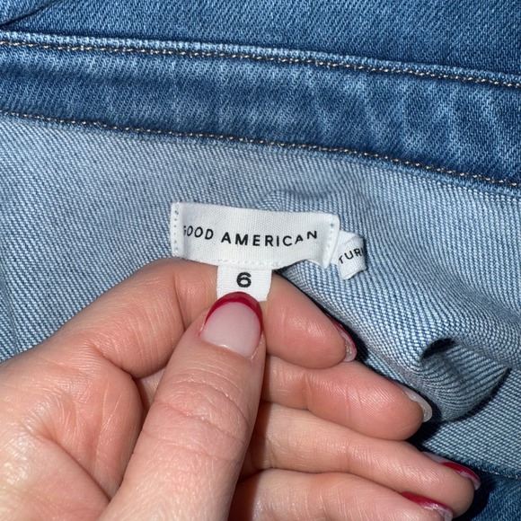 GOOD AMERICAN Denim Utility Jumpsuit Short Sleeve Belted Light Wash Size 6 - Picture 8 of 8